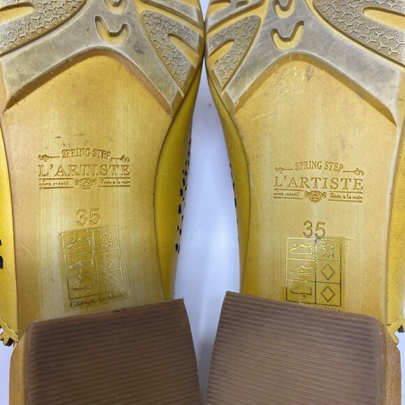 Spring Step L'Artiste Mules Shoes Womens Size 35 Yellow Leather Cutout Floral - Picture 13 of 13